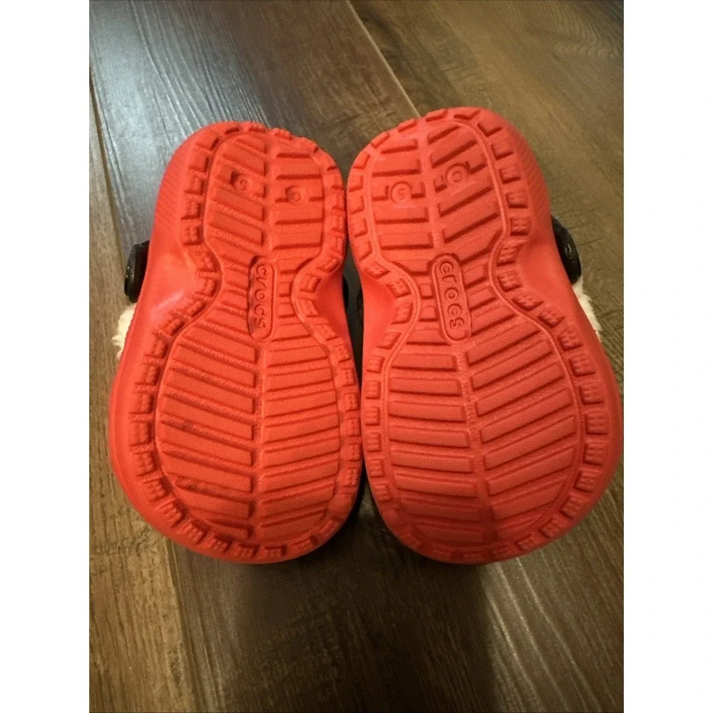 Crocs Toddler Classic Santa Belt‎ Fur Lined Clog Red / White Size Child 5C